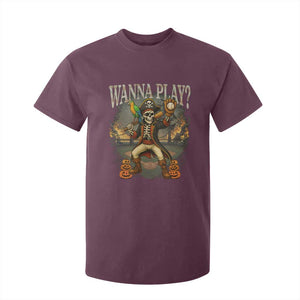 Halloween Baseball T Shirt For Kid Funny Wanna Play Dabbing Pirate Skeleton Catcher TS12 Maroon Print Your Wear