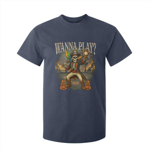 Halloween Baseball T Shirt For Kid Funny Wanna Play Dabbing Pirate Skeleton Catcher TS12 Navy Print Your Wear