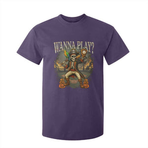 Halloween Baseball T Shirt For Kid Funny Wanna Play Dabbing Pirate Skeleton Catcher TS12 Purple Print Your Wear