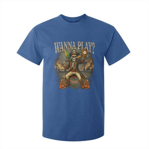 Halloween Baseball T Shirt For Kid Funny Wanna Play Dabbing Pirate Skeleton Catcher TS12 Royal Blue Print Your Wear