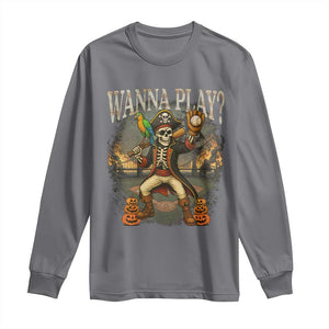 Halloween Baseball Long Sleeve Shirt Funny Wanna Play Dabbing Pirate Skeleton Catcher TS12 Charcoal Print Your Wear