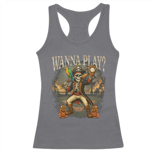 Halloween Baseball Racerback Tank Top Funny Wanna Play Dabbing Pirate Skeleton Catcher TS12 Charcoal Print Your Wear