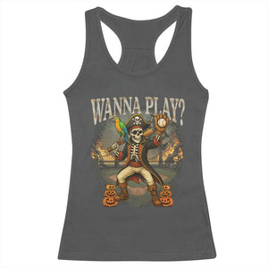 Halloween Baseball Racerback Tank Top Funny Wanna Play Dabbing Pirate Skeleton Catcher TS12 Dark Heather Print Your Wear