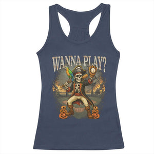 Halloween Baseball Racerback Tank Top Funny Wanna Play Dabbing Pirate Skeleton Catcher TS12 Navy Print Your Wear