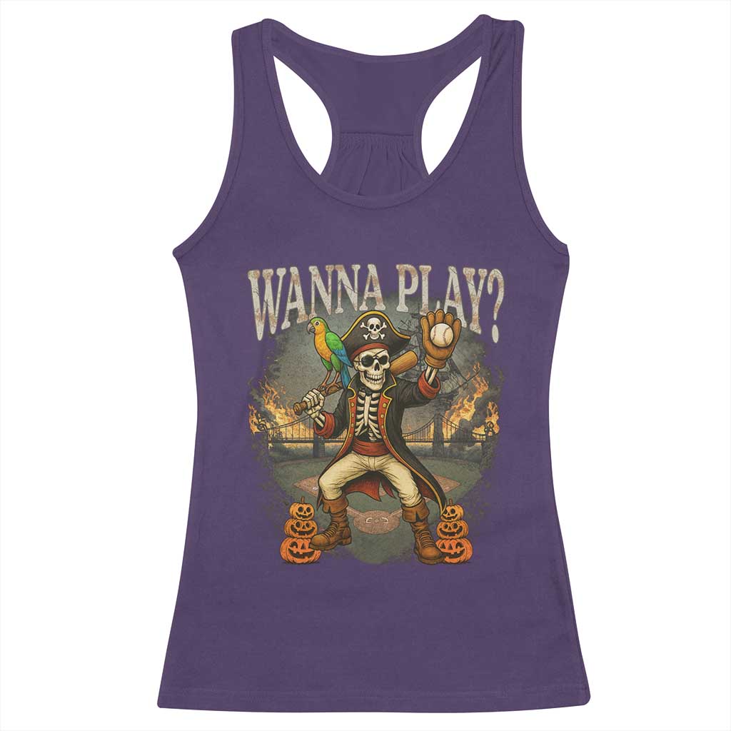 Halloween Baseball Racerback Tank Top Funny Wanna Play Dabbing Pirate Skeleton Catcher TS12 Purple Print Your Wear