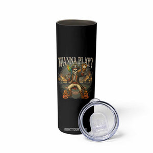 Halloween Baseball Skinny Tumbler Funny Wanna Play Dabbing Pirate Skeleton Catcher TS12 Print Your Wear