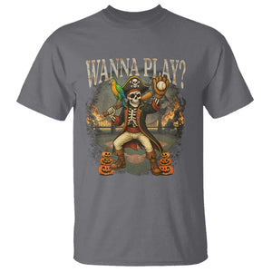 Halloween Baseball T Shirt Funny Wanna Play Dabbing Pirate Skeleton Catcher TS12 Charcoal Print Your Wear