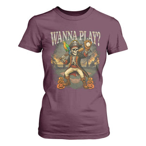 Halloween Baseball T Shirt For Women Funny Wanna Play Dabbing Pirate Skeleton Catcher TS12 Maroon Print Your Wear