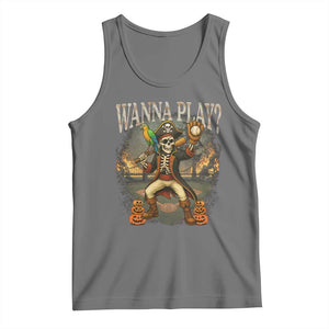 Halloween Baseball Tank Top Funny Wanna Play Dabbing Pirate Skeleton Catcher TS12 Black Heather Print Your Wear