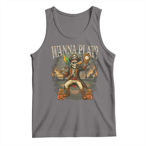 Halloween Baseball Tank Top Funny Wanna Play Dabbing Pirate Skeleton Catcher TS12 Deep Heather Print Your Wear