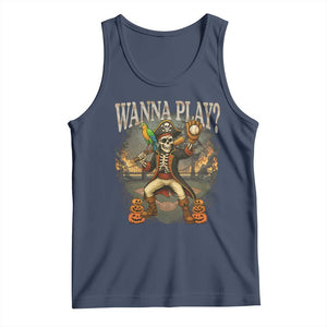 Halloween Baseball Tank Top Funny Wanna Play Dabbing Pirate Skeleton Catcher TS12 Navy Print Your Wear