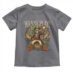Halloween Baseball Toddler T Shirt Funny Wanna Play Dabbing Pirate Skeleton Catcher TS12 Charcoal Print Your Wear