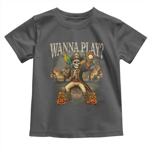 Halloween Baseball Toddler T Shirt Funny Wanna Play Dabbing Pirate Skeleton Catcher TS12 Dark Heather Print Your Wear