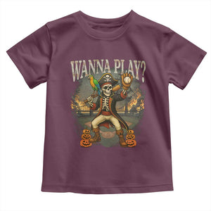 Halloween Baseball Toddler T Shirt Funny Wanna Play Dabbing Pirate Skeleton Catcher TS12 Maroon Print Your Wear
