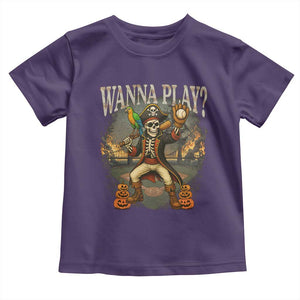 Halloween Baseball Toddler T Shirt Funny Wanna Play Dabbing Pirate Skeleton Catcher TS12 Purple Print Your Wear