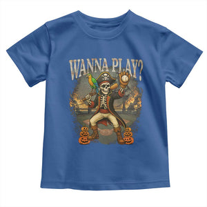Halloween Baseball Toddler T Shirt Funny Wanna Play Dabbing Pirate Skeleton Catcher TS12 Royal Blue Print Your Wear