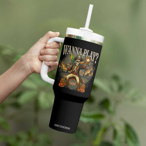 Halloween Baseball Tumbler With Handle Funny Wanna Play Dabbing Pirate Skeleton Catcher TS12 Print Your Wear