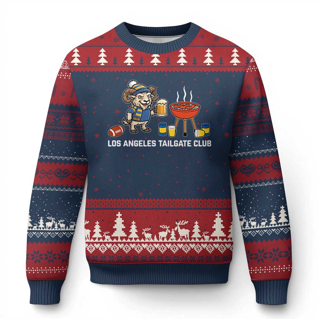 Funny Los Angeles Tailgate Club Ugly Christmas Sweater Game Day BBQ Ram Fan TS12 Navy Red Print Your Wear