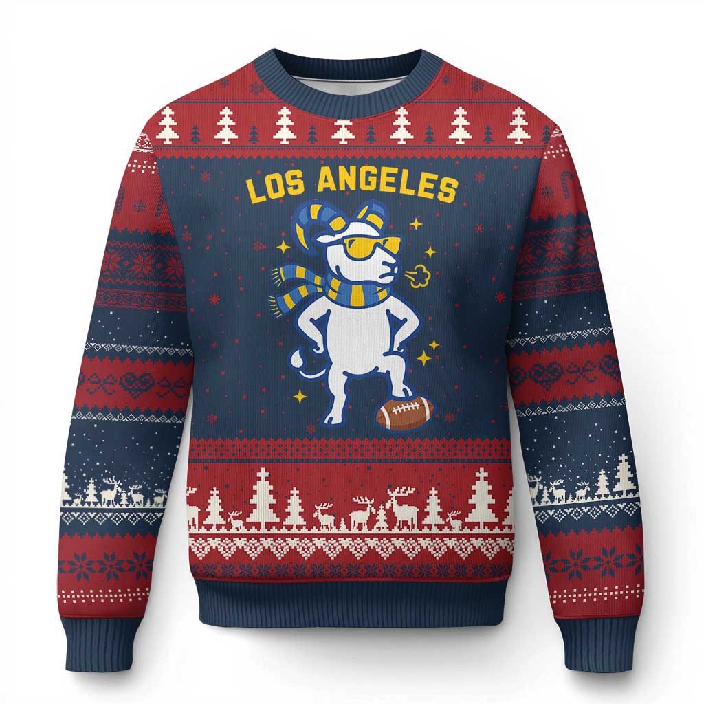 Cool Ram Football Fan Ugly Christmas Sweater Royal Blue And Gold Pride TS12 Navy Red Print Your Wear