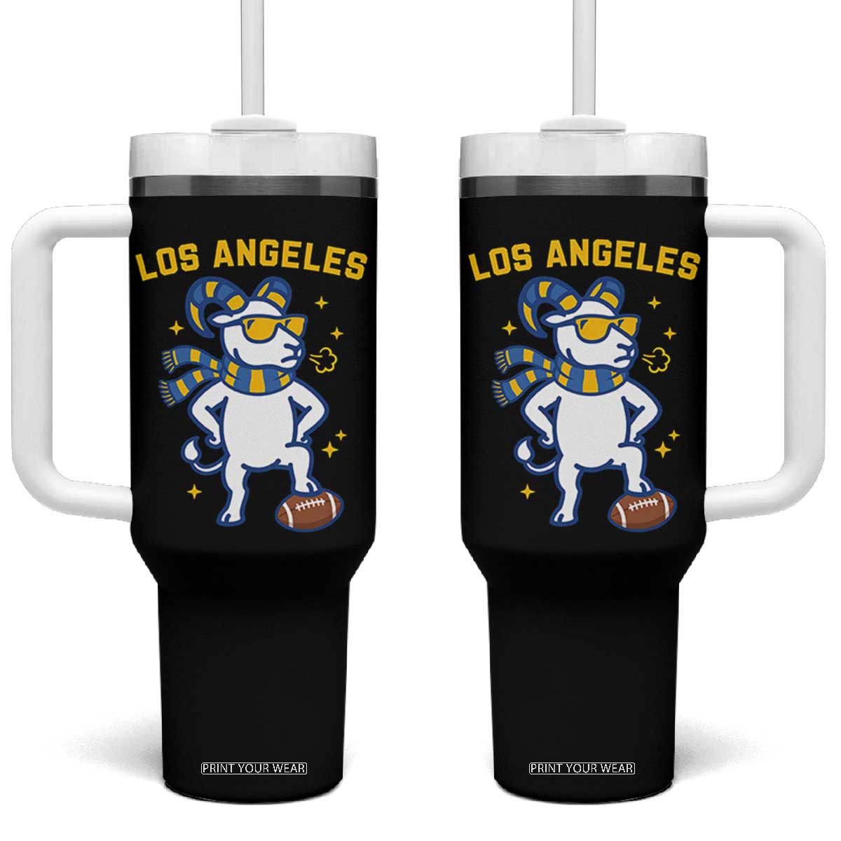 Cool Ram Football Fan Tumbler With Handle Royal Blue And Gold Pride TS12 One Size: 40 oz Black Print Your Wear