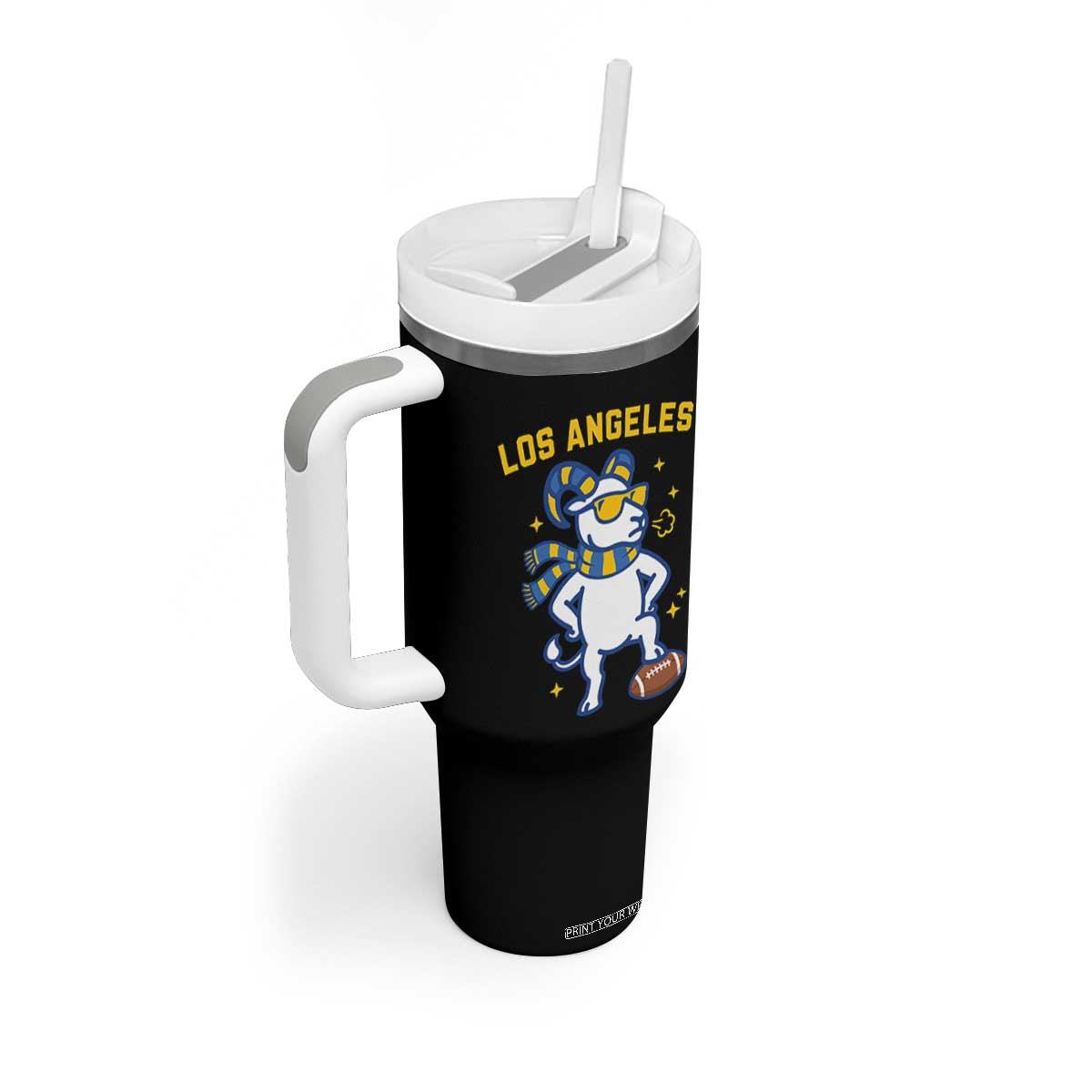 Cool Ram Football Fan Tumbler With Handle Royal Blue And Gold Pride