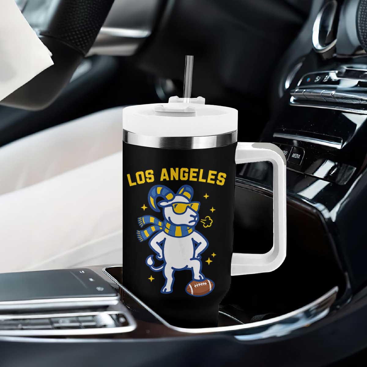 Cool Ram Football Fan Tumbler With Handle Royal Blue And Gold Pride
