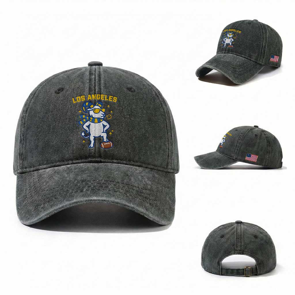 Cool Ram Football Fan Washed Cotton Baseball Cap Royal Blue And Gold Pride