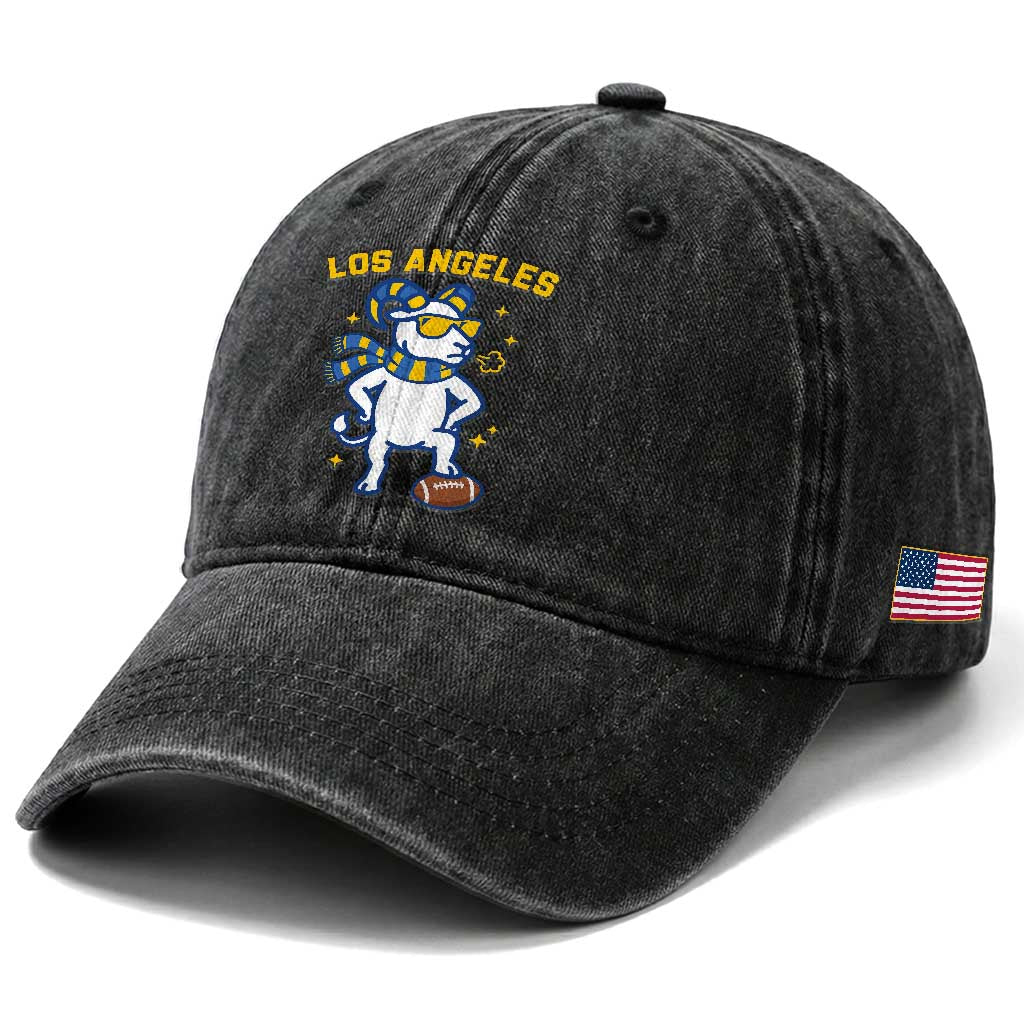 Cool Ram Football Fan Washed Cotton Baseball Cap Royal Blue And Gold Pride