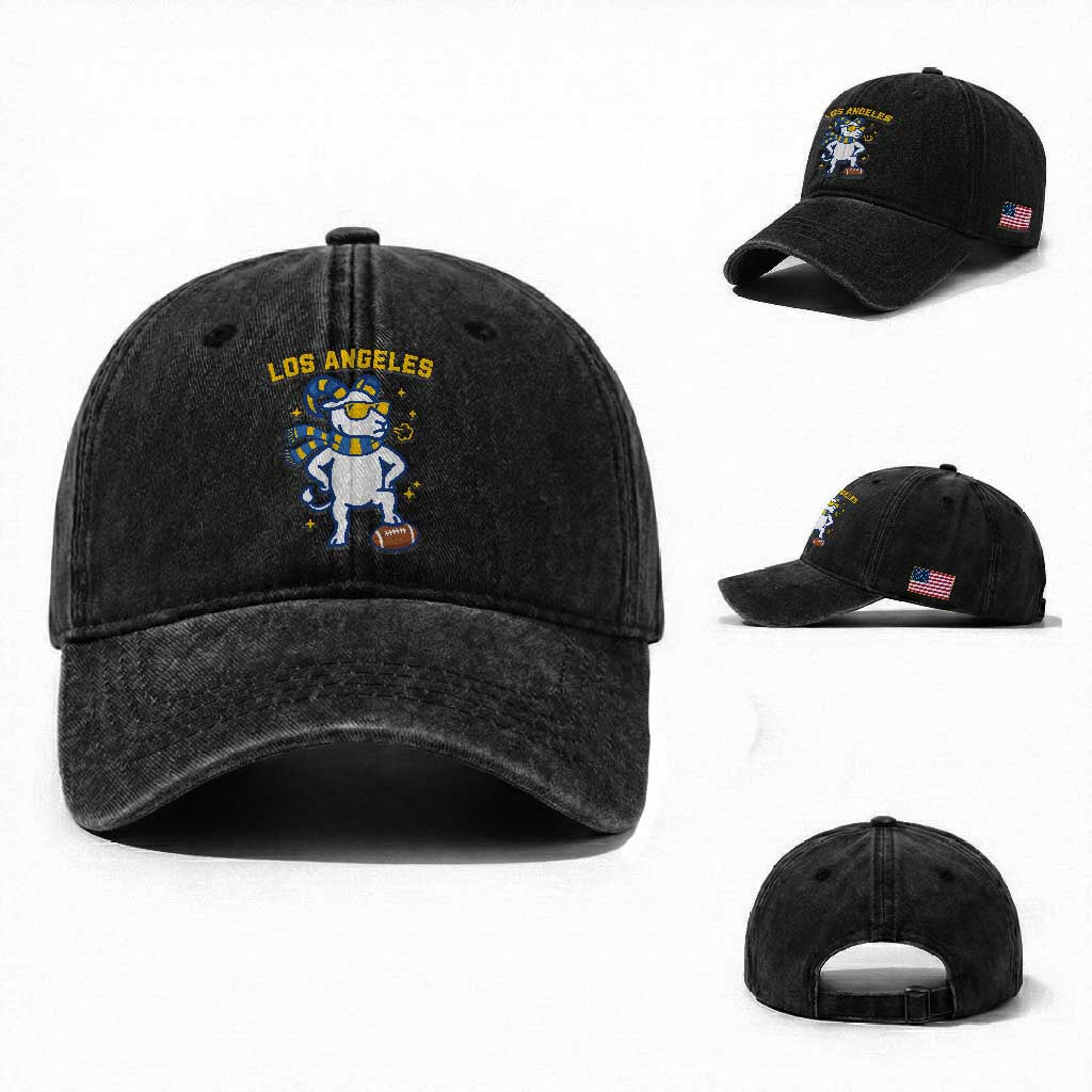 Cool Ram Football Fan Washed Cotton Baseball Cap Royal Blue And Gold Pride