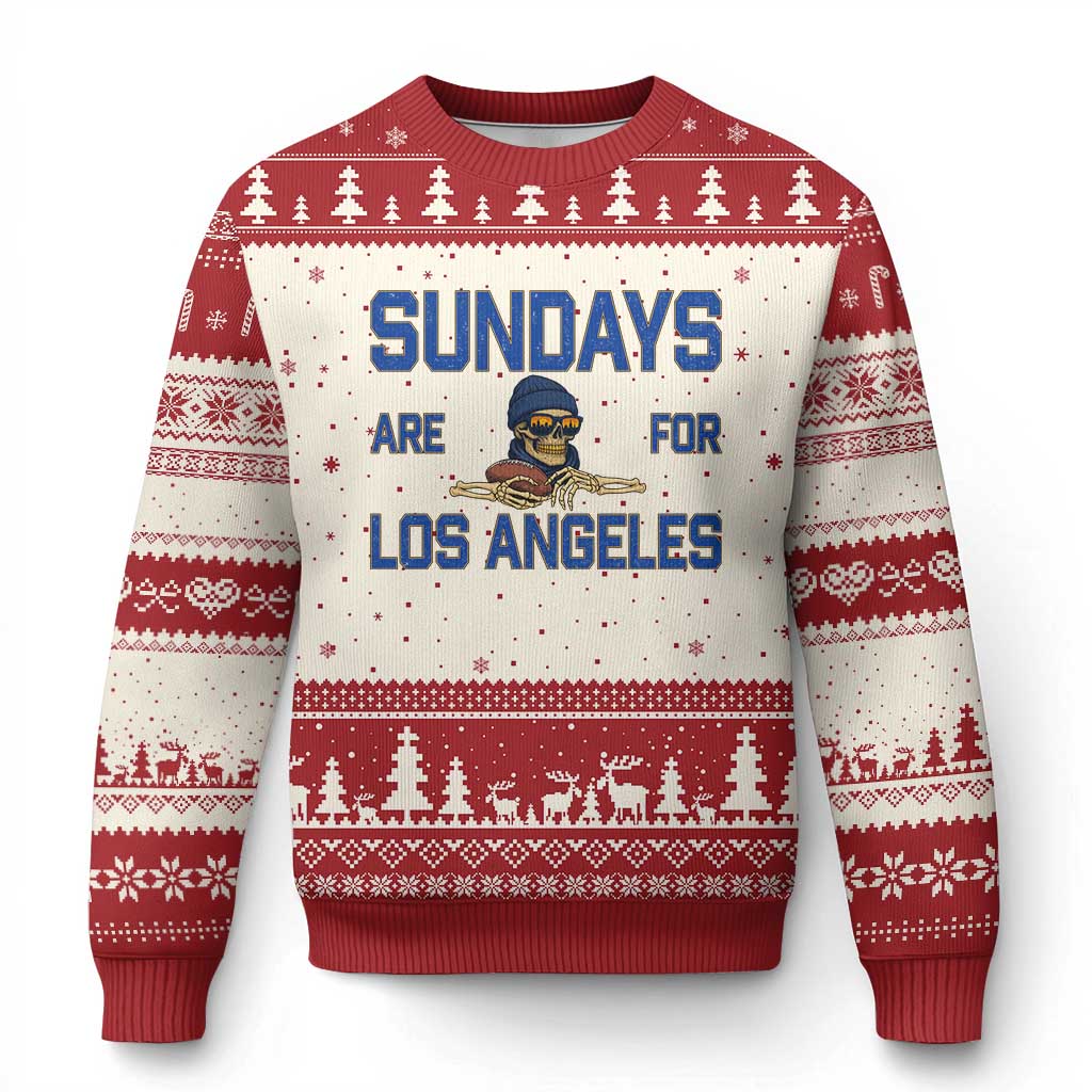 Sundays Are For Los Angeles Ugly Christmas Sweater Skeleton Game Day Sports Fan TS12 Beige Red Print Your Wear