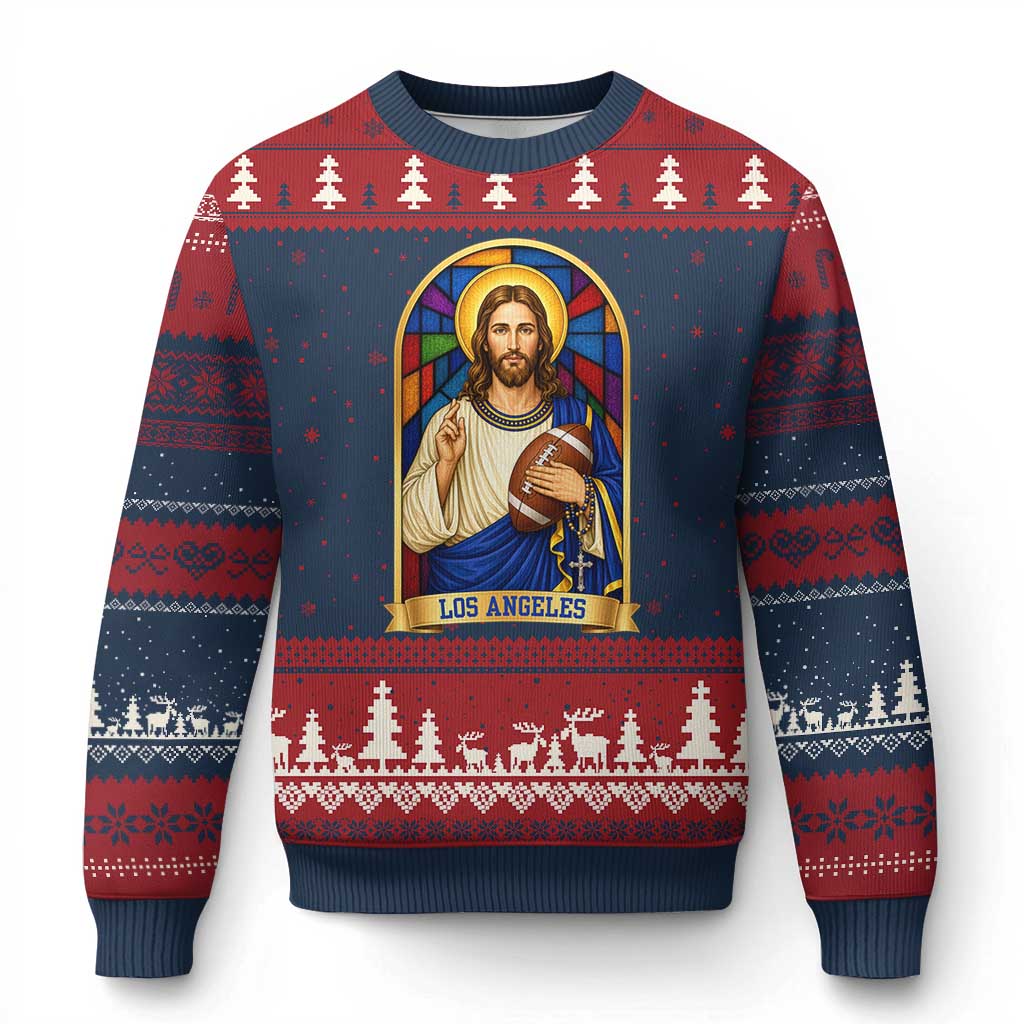 Los Angeles Jesus Game Day Faith Ugly Christmas Sweater Christian Sports Fan Pride TS12 Navy Red Print Your Wear