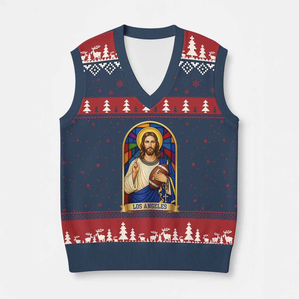 Los Angeles Jesus Game Day Faith V-Neck Knit Sweater Vest Christian Sports Fan Pride TS12 Navy Red Print Your Wear