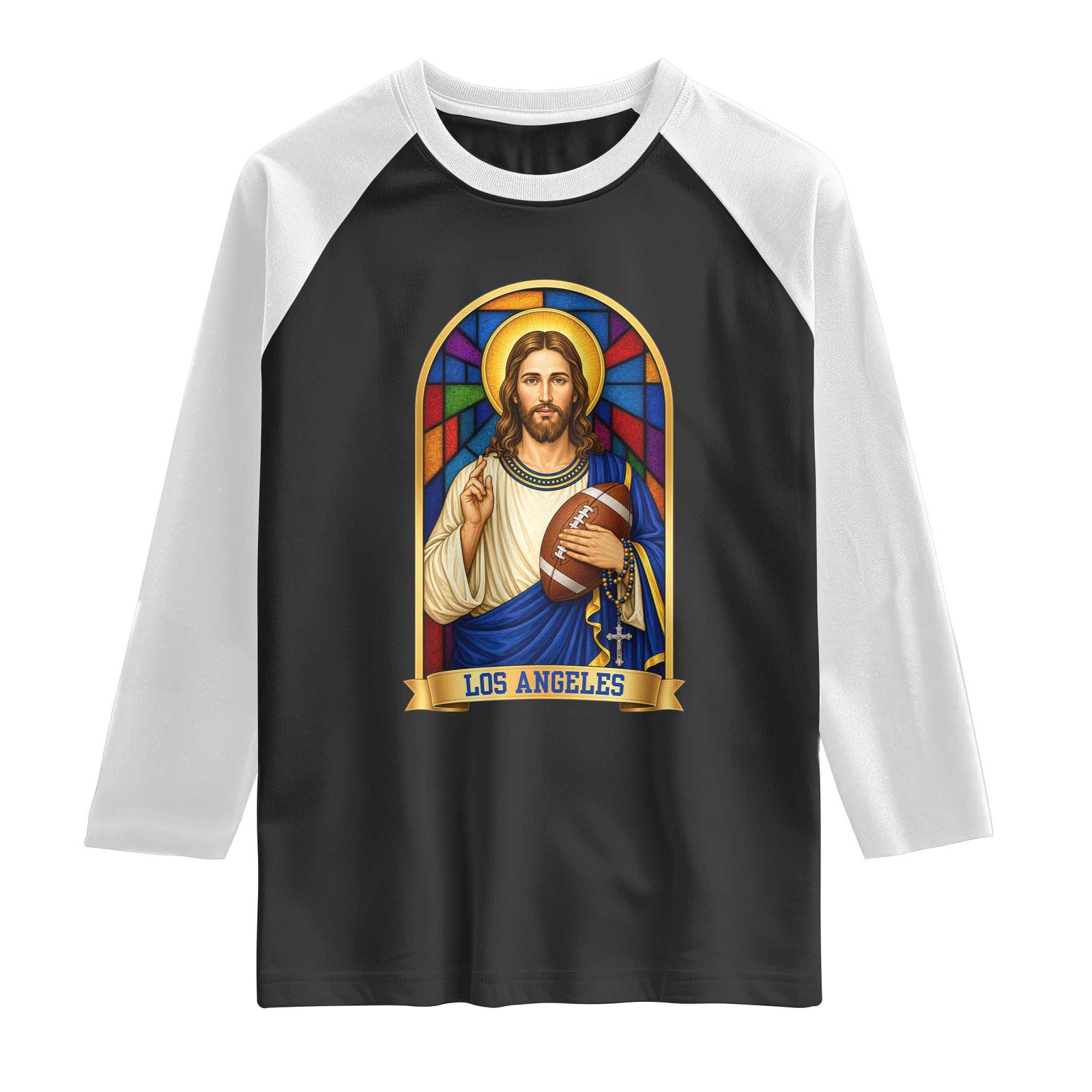 Los Angeles Jesus Game Day Faith Raglan Shirt Christian Sports Fan Pride TS12 Black White Print Your Wear