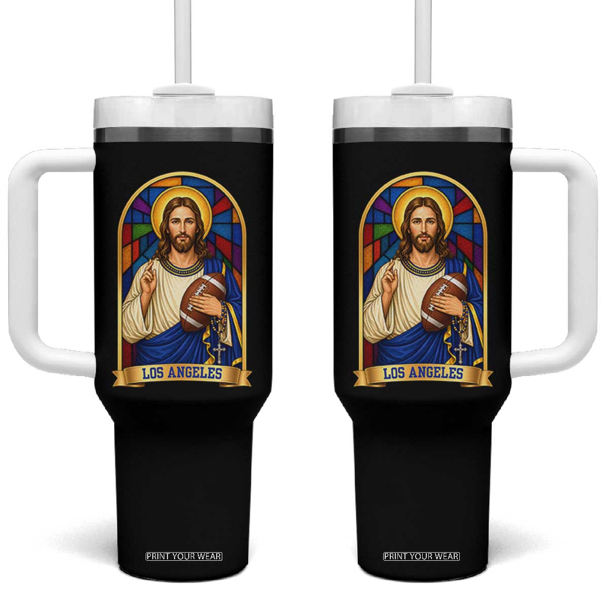 Los Angeles Jesus Game Day Faith Tumbler With Handle Christian Sports Fan Pride TS12 One Size: 40 oz Black Print Your Wear