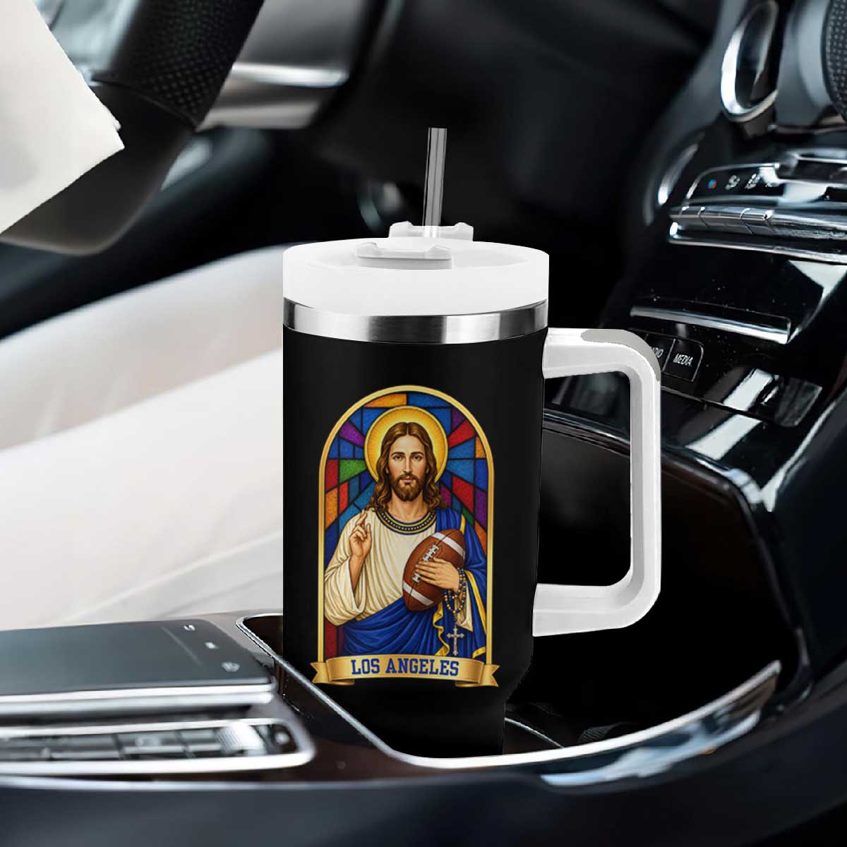 Los Angeles Jesus Game Day Faith Tumbler With Handle Christian Sports Fan Pride