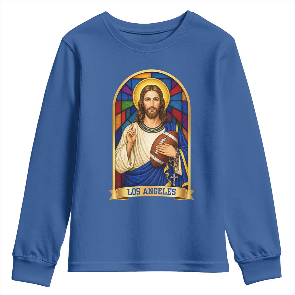 Los Angeles Jesus Game Day Faith Youth Sweatshirt Christian Sports Fan Pride TS12 Royal Blue Print Your Wear