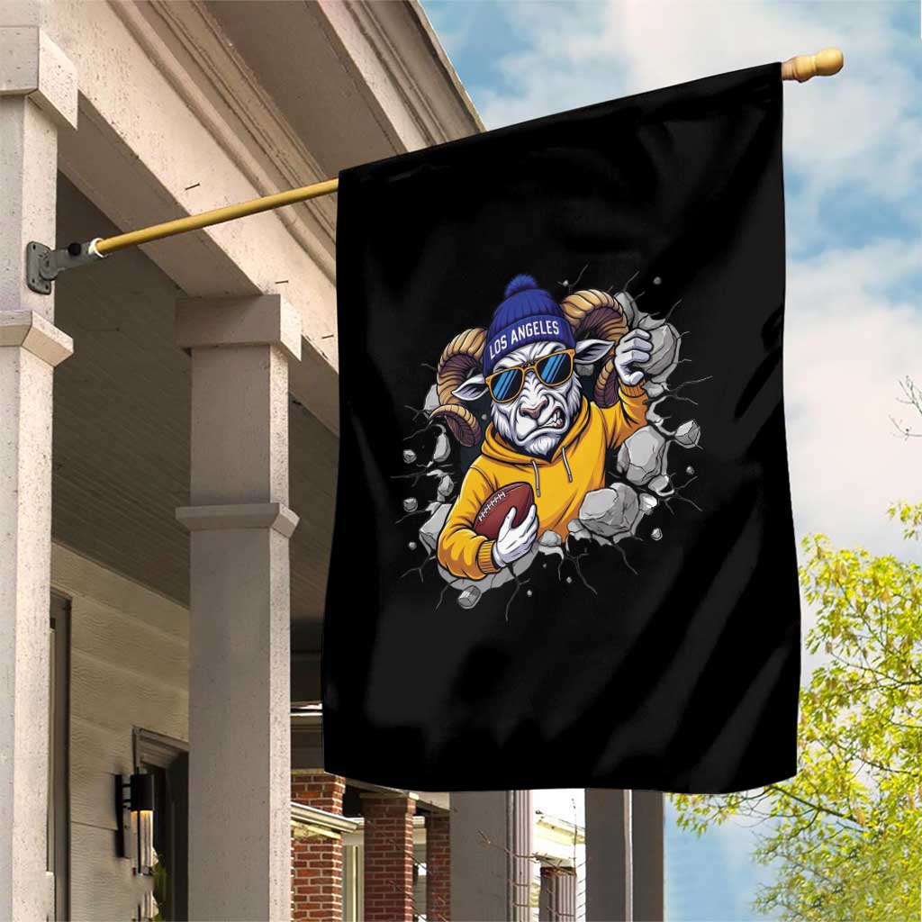 Los Angeles Sports Fan Gift Garden Flag Angry Ram Face Cracked Wall