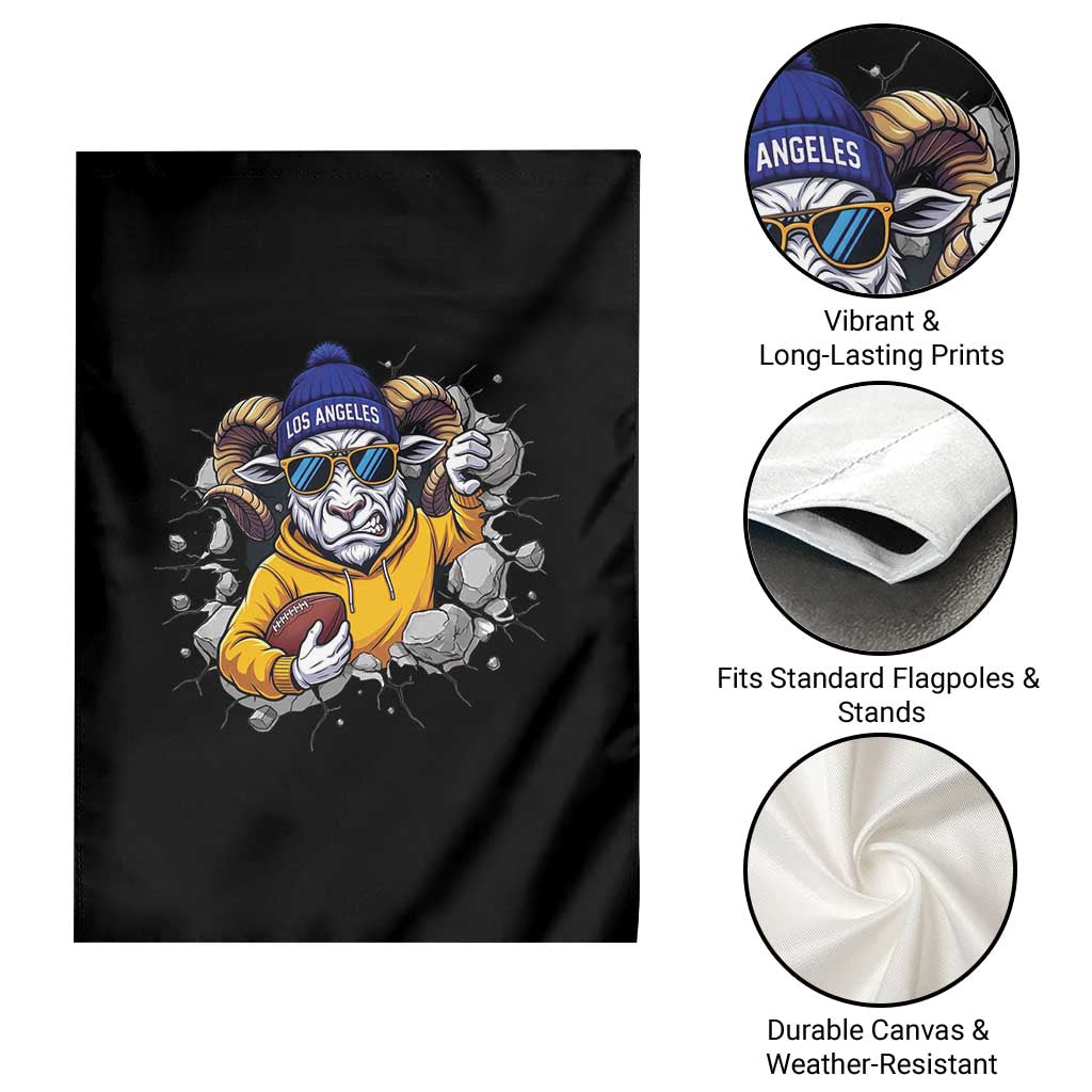 Los Angeles Sports Fan Gift Garden Flag Angry Ram Face Cracked Wall