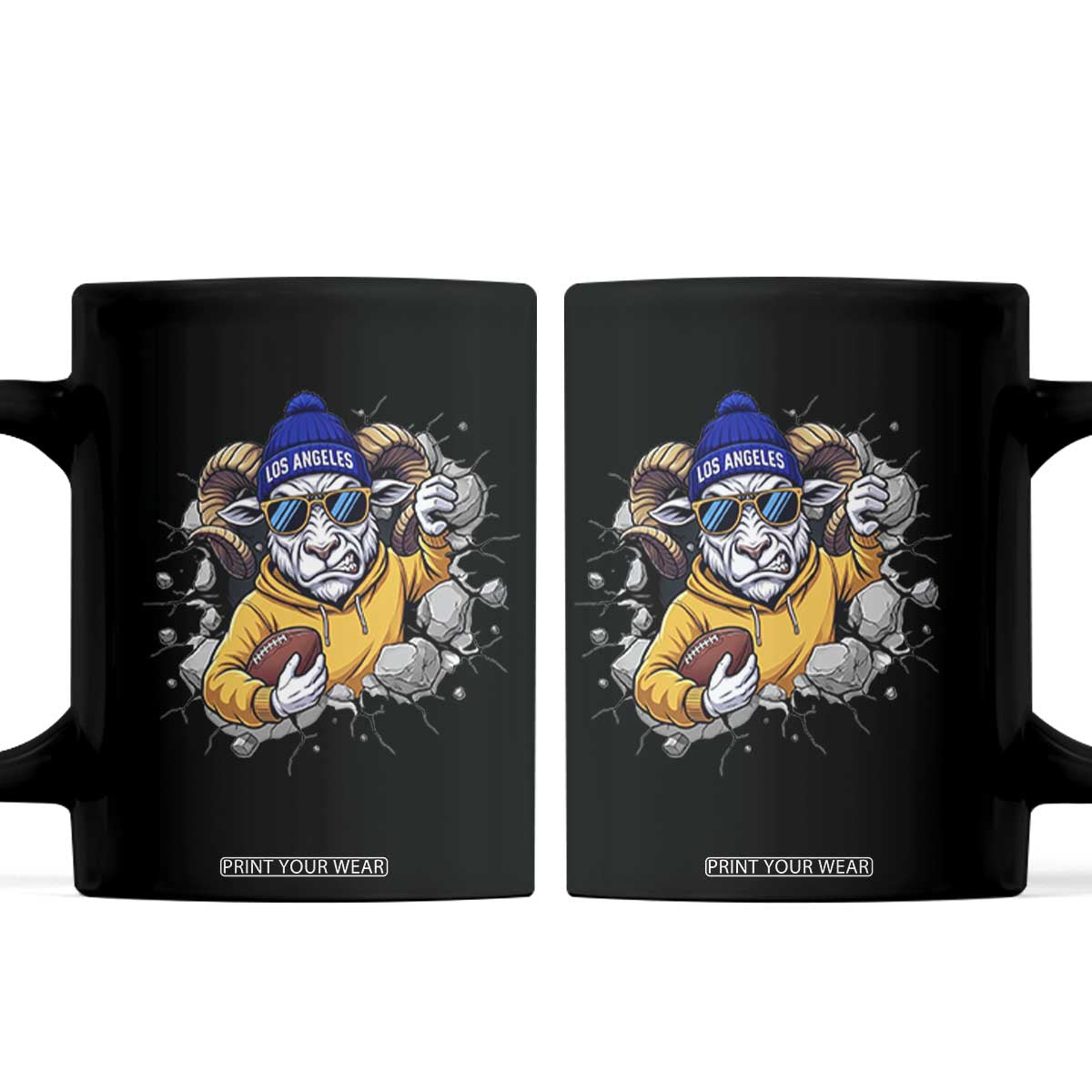 Los Angeles Sports Fan Gift Coffee Mug Angry Ram Face Cracked Wall TS12 Black Print Your Wear