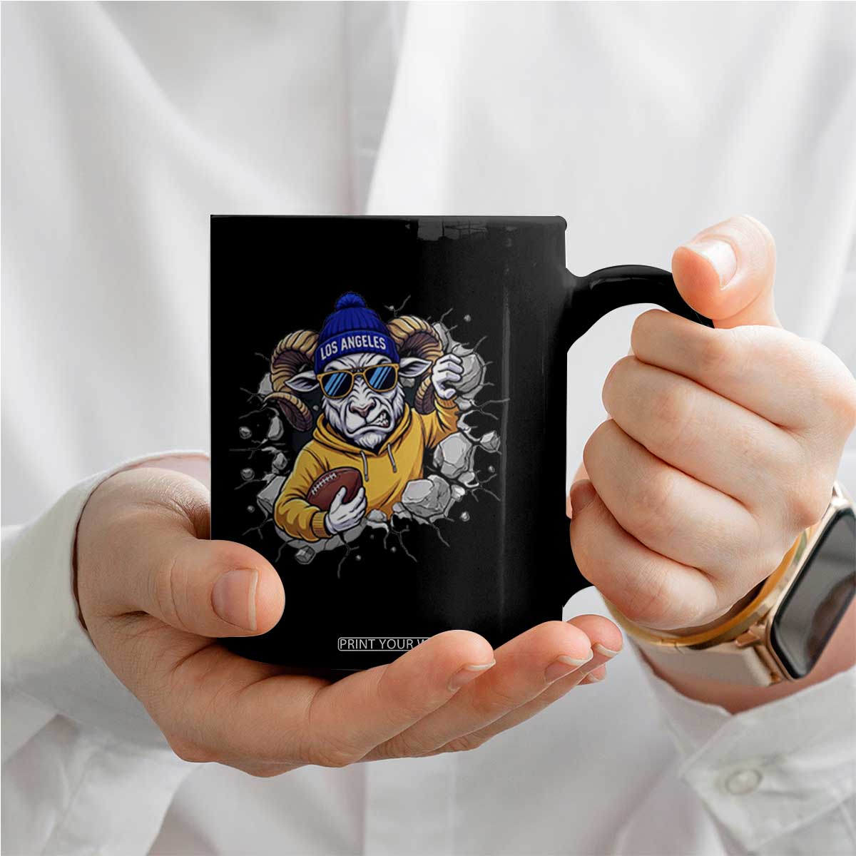 Los Angeles Sports Fan Gift Coffee Mug Angry Ram Face Cracked Wall