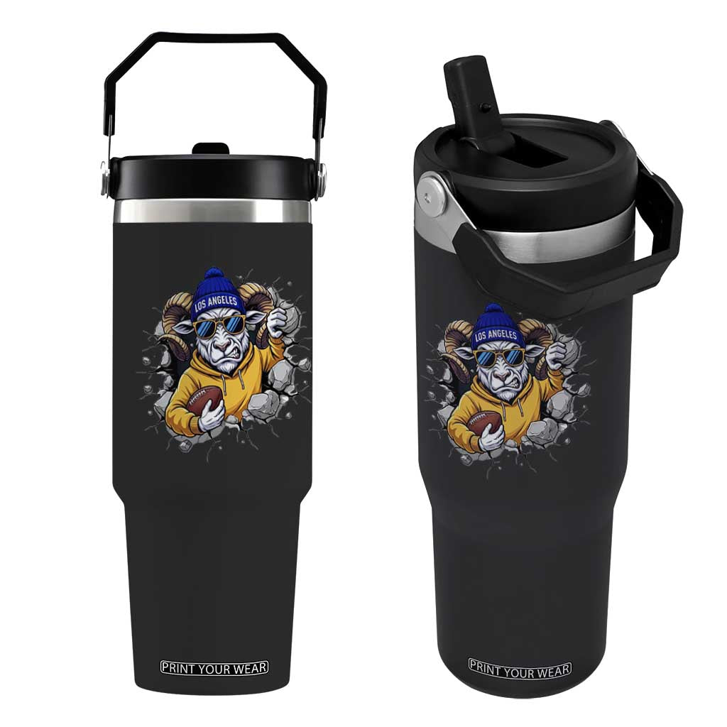Los Angeles Sports Fan Gift Flip Straw Tumbler Angry Ram Face Cracked Wall TS12 One Size: 30 oz Black Print Your Wear