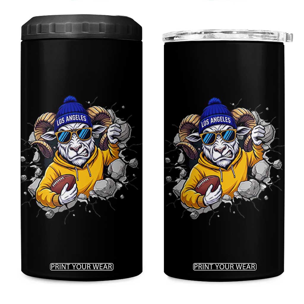 Los Angeles Sports Fan Gift 4 in 1 Can Cooler Tumbler Angry Ram Face Cracked Wall TS12 One Size: 16 oz Black Print Your Wear