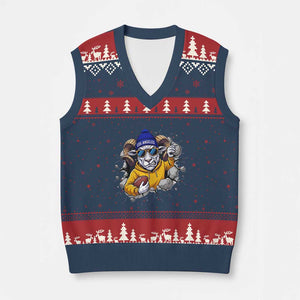 Los Angeles Sports Fan Gift V-Neck Knit Sweater Vest Angry Ram Face Cracked Wall