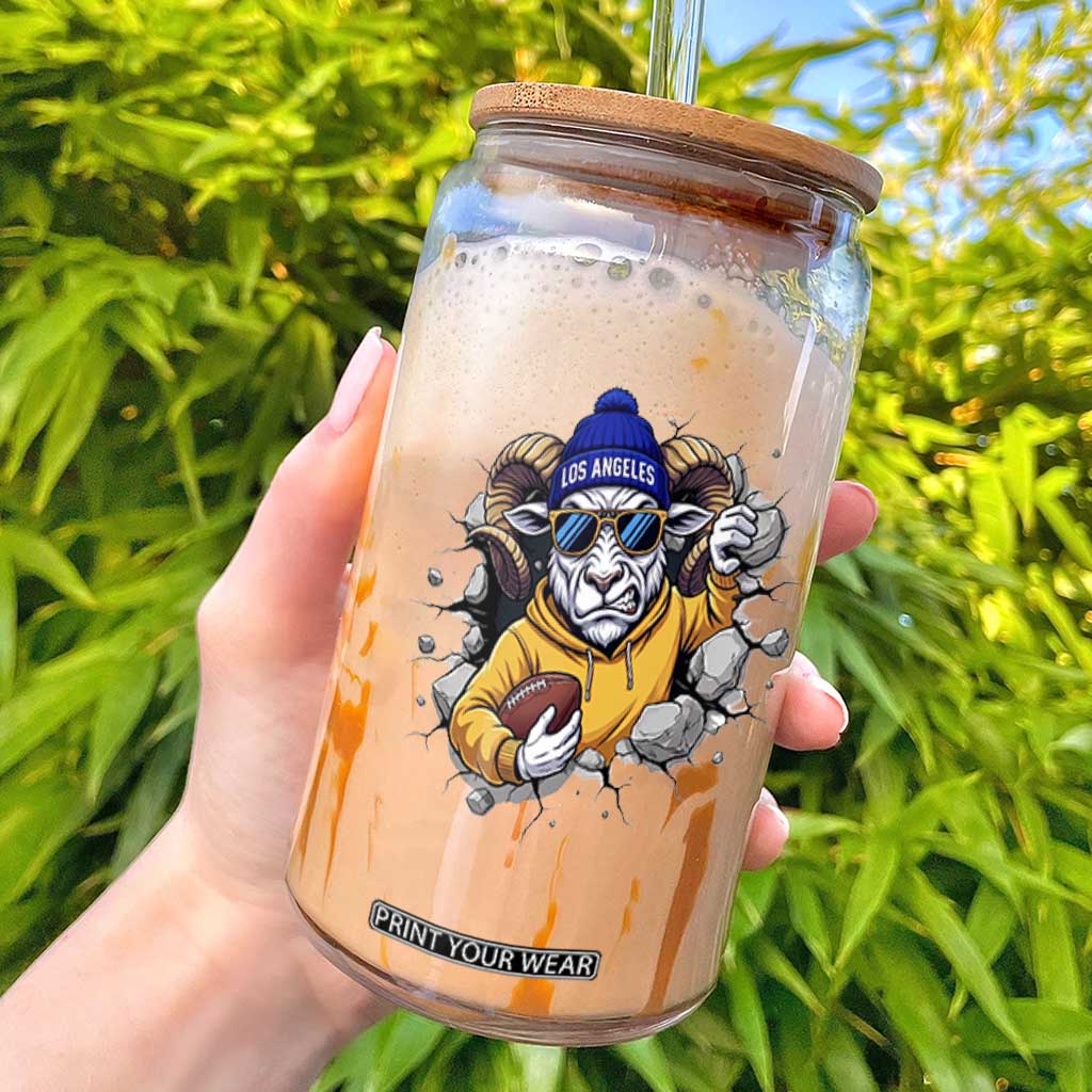 Los Angeles Sports Fan Gift Glass Can Angry Ram Face Cracked Wall TS12 Black Print Your Wear