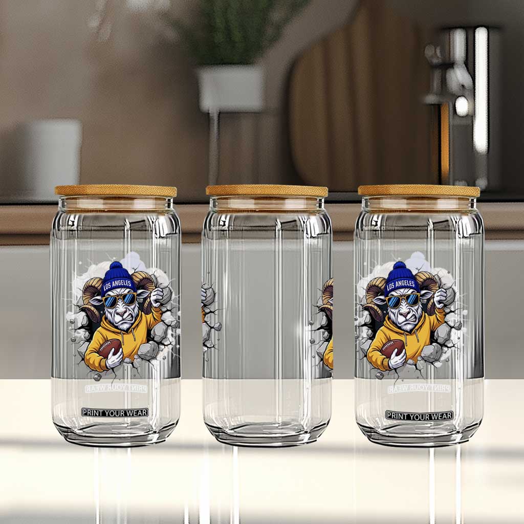 Los Angeles Sports Fan Gift Glass Can Angry Ram Face Cracked Wall