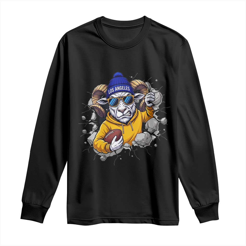Los Angeles Sports Fan Gift Long Sleeve Shirt Angry Ram Face Cracked Wall
