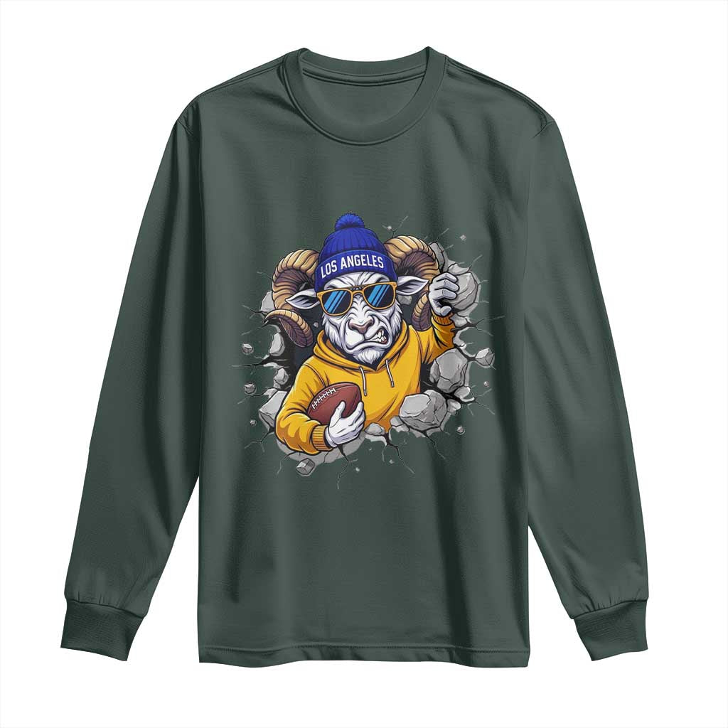 Los Angeles Sports Fan Gift Long Sleeve Shirt Angry Ram Face Cracked Wall