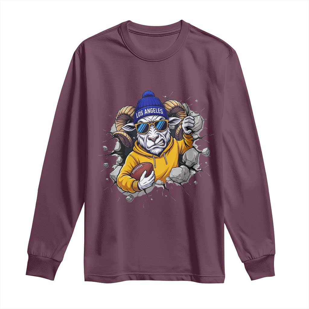 Los Angeles Sports Fan Gift Long Sleeve Shirt Angry Ram Face Cracked Wall