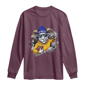 Los Angeles Sports Fan Gift Long Sleeve Shirt Angry Ram Face Cracked Wall