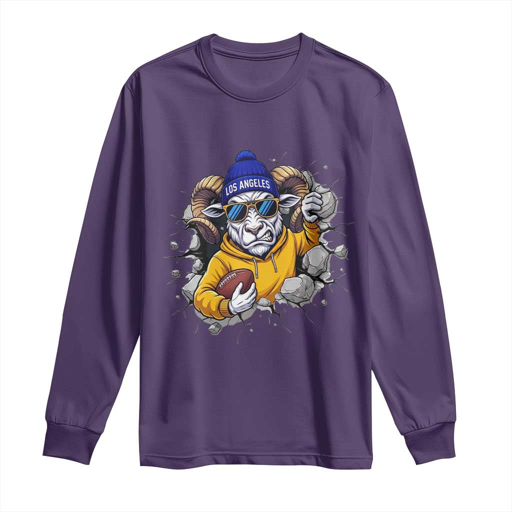 Los Angeles Sports Fan Gift Long Sleeve Shirt Angry Ram Face Cracked Wall